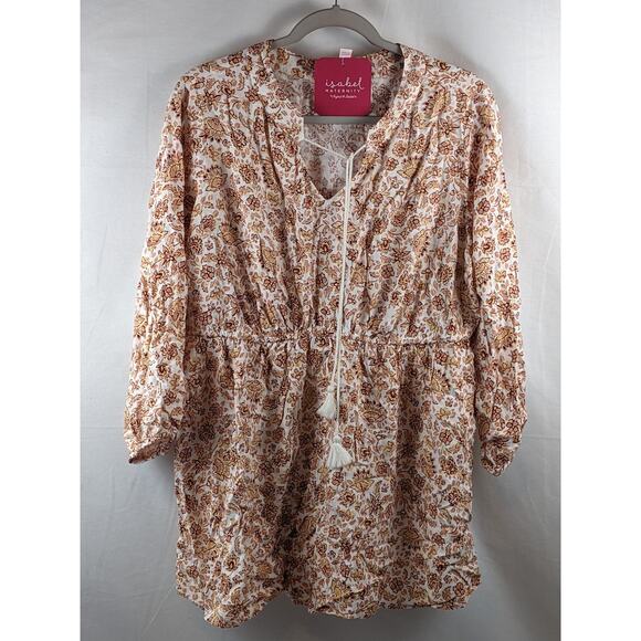 3/4 Sleeve Peasant Woven Maternity Blouse Ingrid &‎ Isabel Floral Career Tie XS - Picture 1 of 8